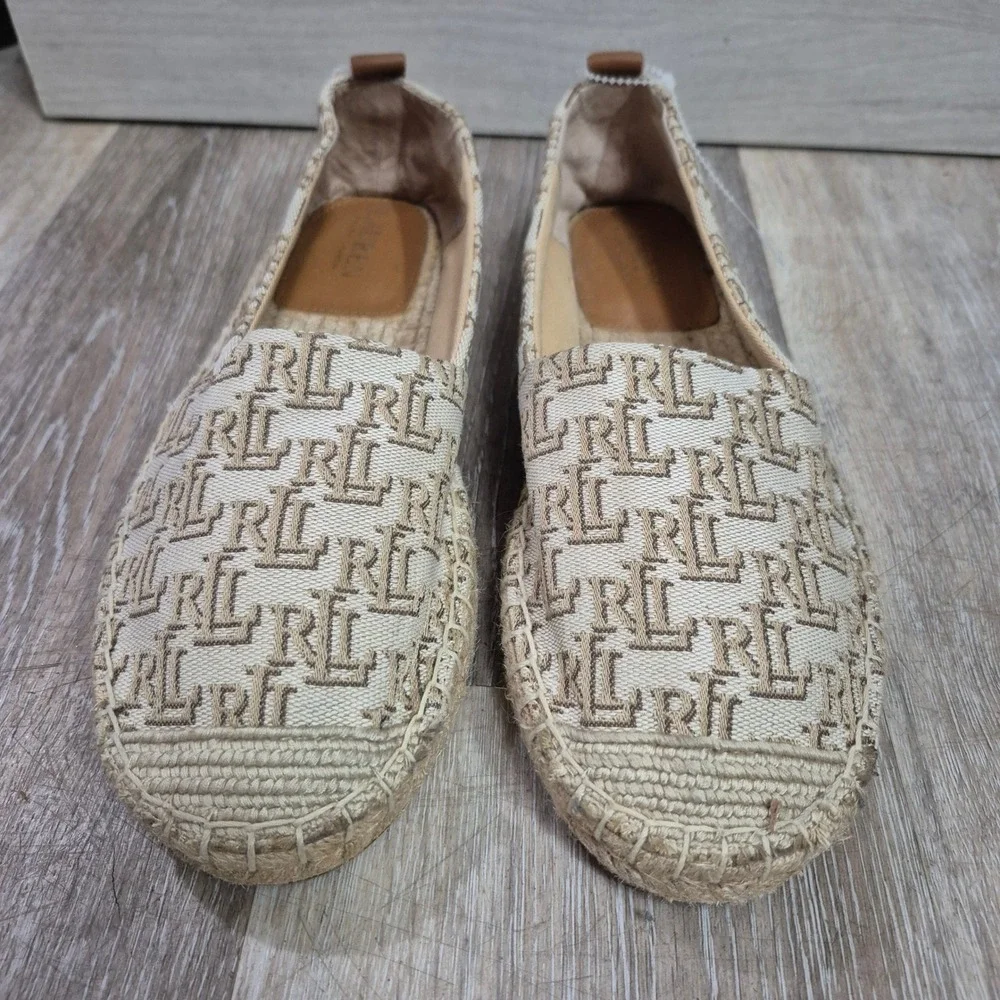 Lauren Ralph Lauren Womens Espadrille Flats Monogram Print sz 8 nwot
